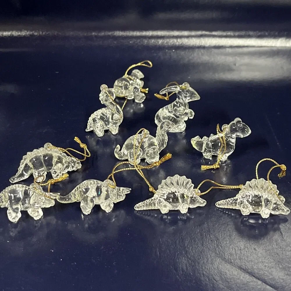 VTG Lot Of 10 Various Dinosaur Clear Acrylic christmas ornaments 1.5-2” Rare -D8